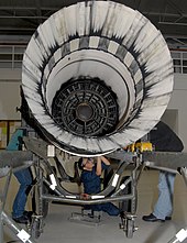 Afterburner - concentric ring structure inside the exhaust Pratt & Whitney F100-PW-220 turbofan engine.jpg