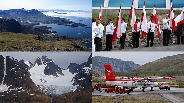 Clockwise from top left: Davis Strait, Sisimiut, Kangerlussuaq Airport, Sermersut Island