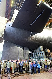English: Launch ceremony of the new strategic nuclear submarine Yury Dolgoruky Русский: Церемония спуска на воду АПРК "Юрий Долгорукий"
