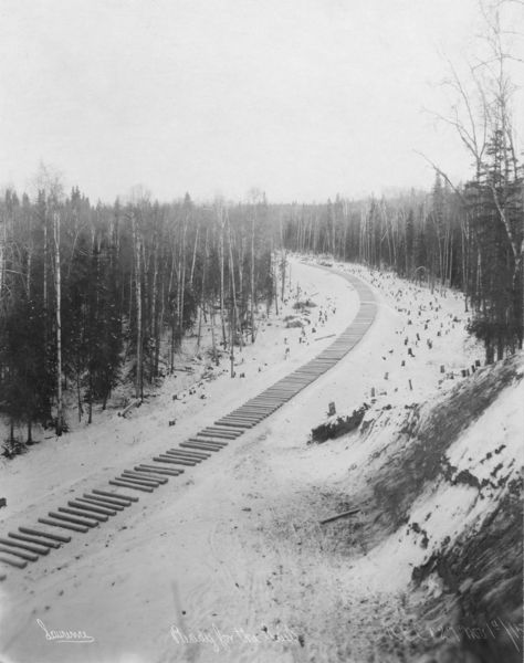 File:Railroad construction - ties awaiting rails, Alaska, 1915.jpg