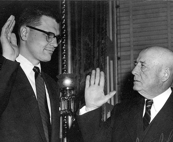 Dingell sworn in by Speaker Sam Rayburn in 1955