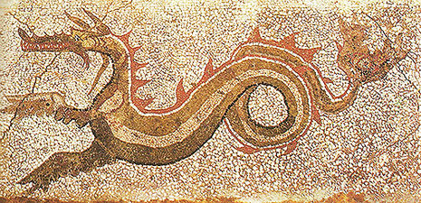 Forngrekisk mosaik i Kaulon av en ketos-sjöorm.