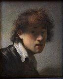 Self-portrait . 1629. oil on panelmedium QS:P186,Q296955;P186,Q106857709,P518,Q861259. 15.5 × 12.7 cm (6.1 × 5 in). Munich, Alte Pinakothek.