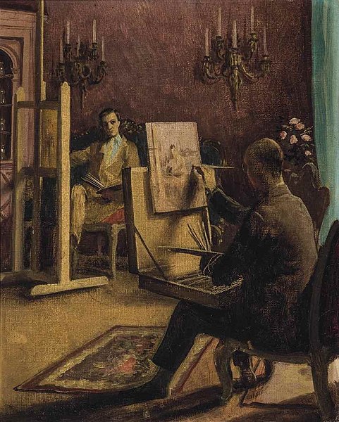 File:Rex Whistler - Conversation piece. Lord Berners and Cecil Beaton painting at Ashcombe , 1932.Jpeg