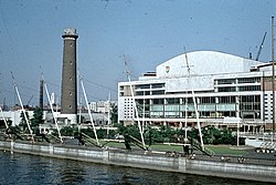 Royal Festival Hall c1959 and the now-demolished Shot Tower.