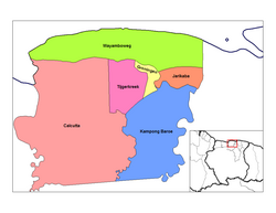 Map showing the resorts of Saramacca District.