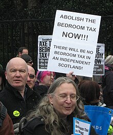 Protesters in Edinburgh demonstrate against the "Bedroom Tax", March 2013 Scottish Parliament. Protest March 30, 2013 - 11.jpg