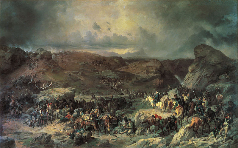 Русские войска под руководством А. В. Суворова проходят перевал Сен-Готард в 1799 г. Художник А. Е. Коцебу