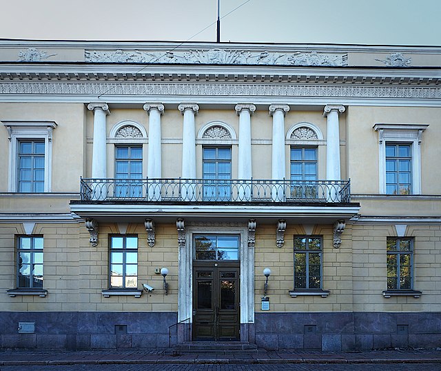 Smolna, located in Kaartinkaupunki, Helsinki, is used as a banquet hall of the Finnish Government.