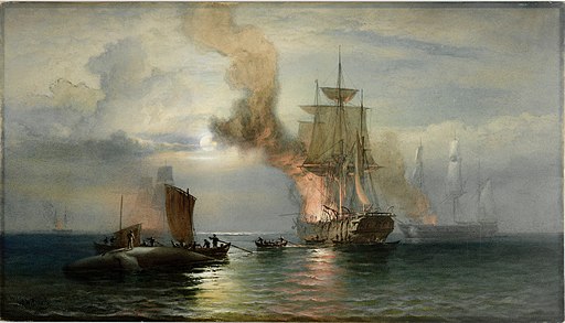 South Sea whalers boiling blubber