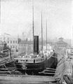 Steamer EC Pope in Detroit Dry Dock No 2, c. 1894. Note machine shop in left background and Dry Dock Hotel in right background.[4]