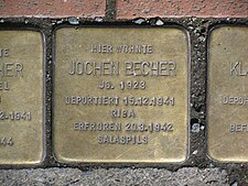 Stolperstein Jochen Becher, 1, Engelbosteler Damm 2a, Nordstadt, Hannover.jpg