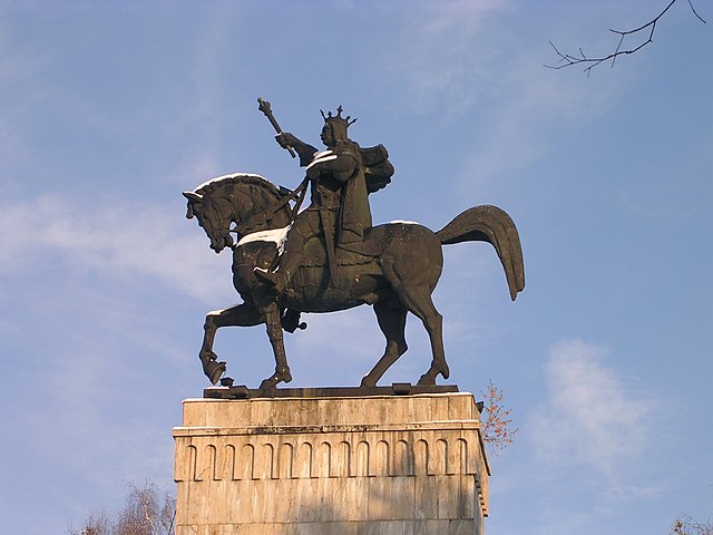 Equestrian statue of Moldavian Prince Stephen the Great in Suceava