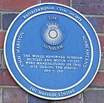 Blue Plaque awarded by Wolverhampton Civic Society attached to the Sunbeamland works Sunbeamland Blue Plaque.jpg