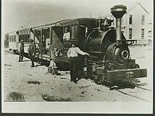 Locomotive and cars of the Tampa Street Railway in early 1890s Tampa street railway.jpg