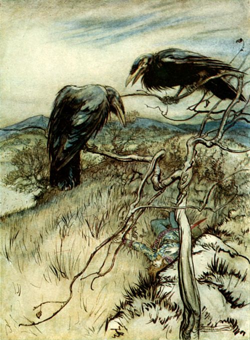 Illustration by Arthur Rackham of the Scots ballad "The Twa Corbies"