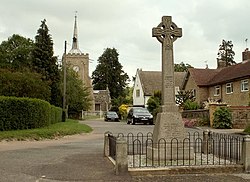 The War Memorial and parish church at Hinxton - geograph.org.uk - 456879.jpg