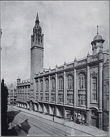 Birmingham Central Hall, pictured in 1908. Originally a Methodist central hall, it was later converted into a music venue. The church and the slum; (1908) (14803430273).jpg