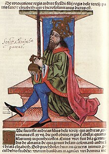 Andrew II depicted in Chronica Hungarorum Thuroczy kronika - II. Andras kiraly.jpg