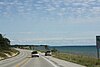 View of Lake Michigan near Brevort; the highway runs along the lake from Naubinway to its eastern terminus at St. Ignace.