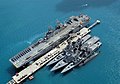 JS Hamagiri, USS Essex, JS Myoko, JS Shimakaze and JS Natsushio at Okinawa on 28 February 2003.