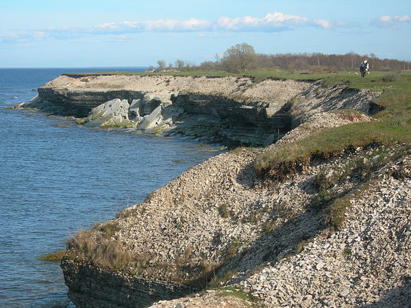 Collapsed Ordovician limestone bank showing coastal erosion. NW Osmussaar, Estonia.