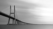 Thumbnail for File:Vasco da Gama Bridge B&amp;W (crop2).jpg