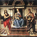 『聖母と洗礼者ヨハネと聖ドナトゥス』 支払いの遅れが原因で長い間未完成のままであったが、弟子のディ・クレディが中心となって製作し、完成させた。ヴァザーリはディ・クレディの作品であるとしている。
