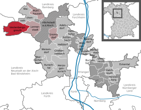 Poziția Vestenbergsgreuth pe harta districtului Erlangen-Höchstadt