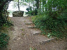 The steps leading from the Pilgrim's Way up to the Stone View of the White Horse Stone from the Trackway.jpg