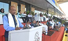 The stadium during the inauguration of first 2016 BRICS U-17 Football Cup, October 05, 2016. Vijay Goel addressing the opening ceremony of the First 'BRICS' U-17 football tournament, in Bambolim Stadium, Goa.jpg