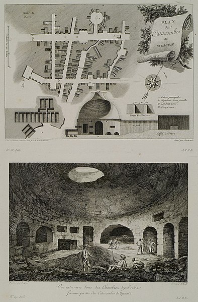 File:(1) Plan des catacombes de Syracuse (2) Vuë intérieure d'une des catacombes sépulcrales faisant partie des catacombes - Saint-non Jean Claude Richard Abbé De - 1786.jpg
