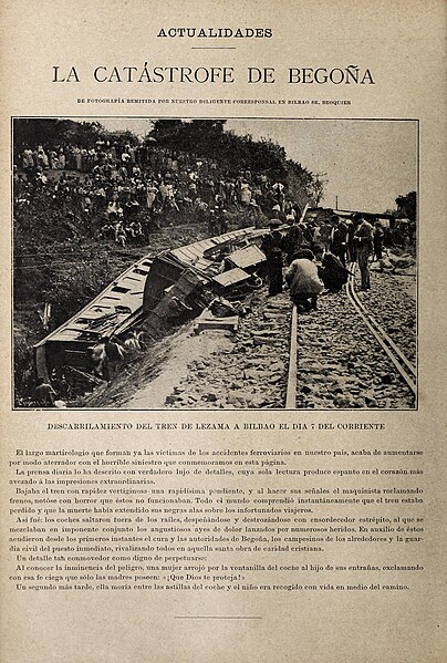 File:1894-07-14, Blanco y Negro, La catástrofe de Begoña, Descarrilamiento del tren de Lezama a Bilbao el día 7 del corriente.jpg