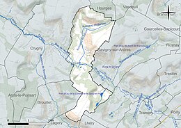 Carte en couleur présentant le réseau hydrographique de la commune