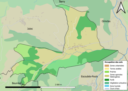 Barevná mapa znázorňující využití půdy.