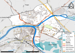 Kolorowa mapa przedstawiająca sieć hydrograficzną gminy