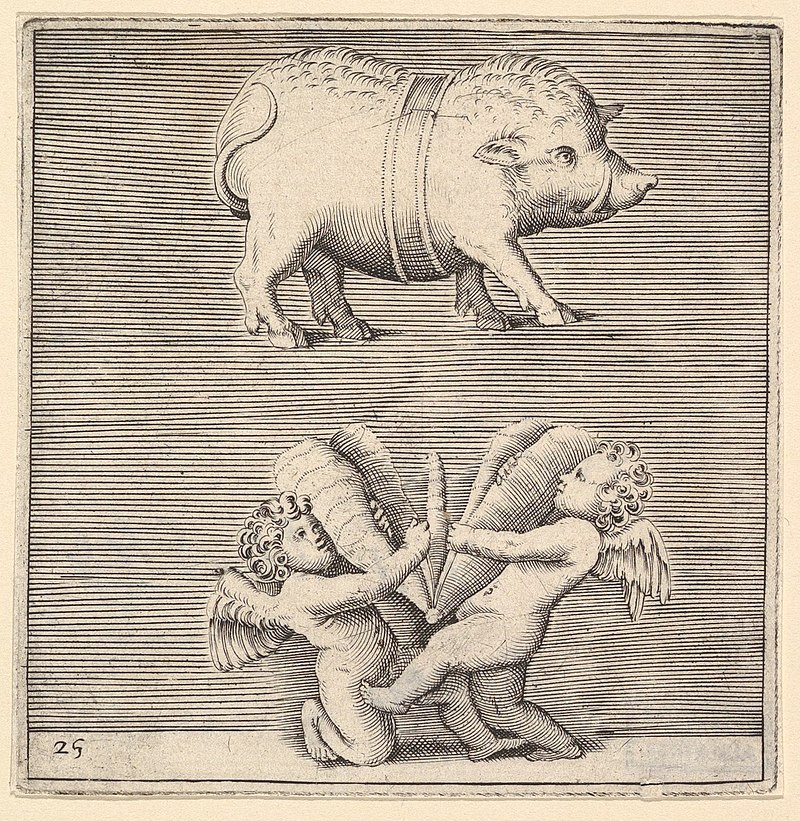 A Belted Pig and Two Cupids (or Geniuses) with a Butterfly (or Moth) MET DP819672.jpg