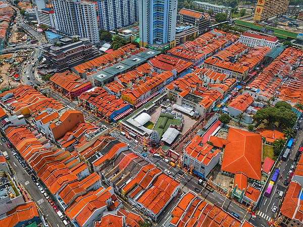 Aerial perspective of Singapore's Chinatown