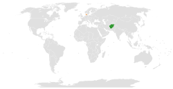 Map indicating locations of Afghanistan and Denmark