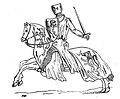Desenul unui cavaler înarmat călare pe cal.