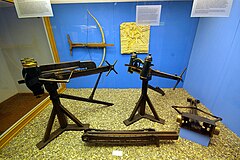 Reconstructions of ancient mechanical artillery at the Saalburgmuseum in Bad Homburg, Germany