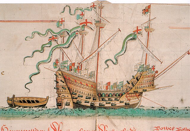 ציור של המרי רוז, שהייתה אוניית מפרשים מלחמתית אנגלית מתקופת הנרי השמיני