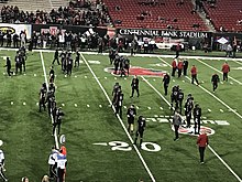 Arkansas State took on Troy in a decisive matchup for the Sun Belt Conference Title on Dec. 2, 2017. Troy went on to win by a score of 32-25. Arkansas State vs Troy .jpg