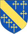 Arms of Mar: Azure, a bend between six crosses crosslet fitchy or