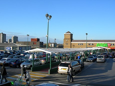 Large Asda supermarket next to and visible from Clapham Junction Railway Station