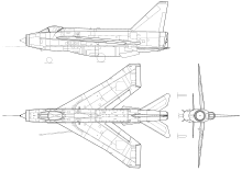 BAC Lightning F Mk.6 3-view drawings BAC Lightning F Mk.6 3-view line drawing.svg