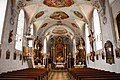 Innenraum der katholischen Pfarrkirche St. Kilian Pfarrhaus in Bad Heilbrunn, Landkreis Bad Tölz-Wolfratshausen, Regierungsbezirk Oberbayern, Bayern. Als Baudenkmal in der Bayerischen Denkmalliste aufgeführt.