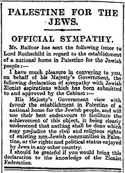 Balfour Declaration in the Times 9 November 1917