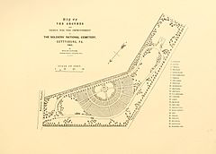 1863 map of Soldiers' National Cemetery Bartlett Soldiers' National Cemetery 1874 opp. p.12.jpg