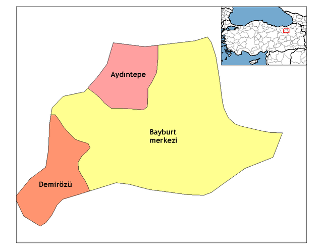 Mapa dos distritos da província de Bayburt
